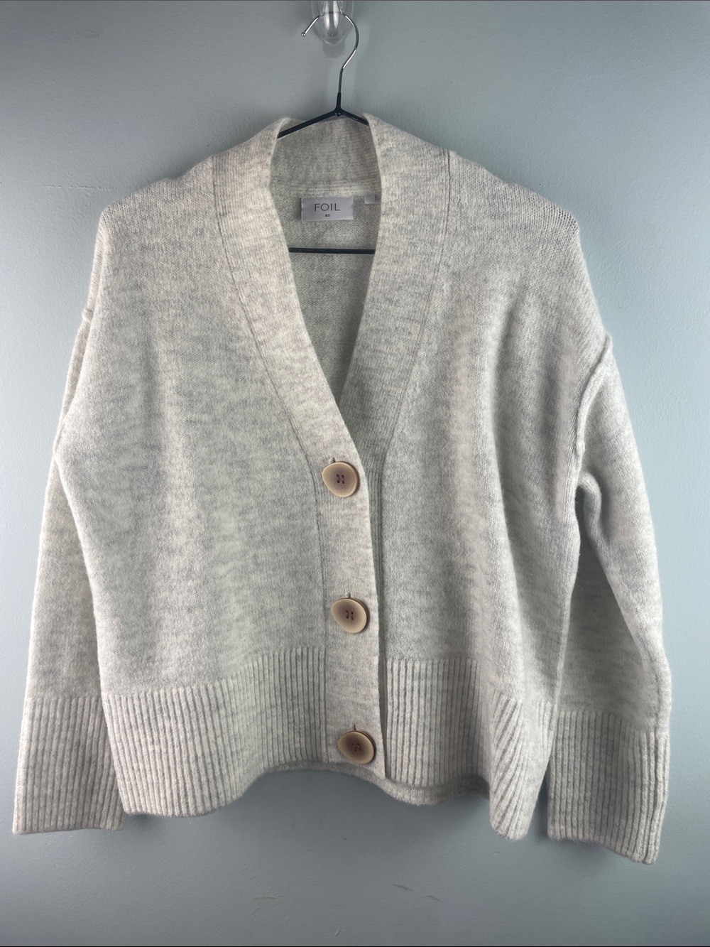 FOIL Cream Button-Front Cozy Oversized Cardigan Sweater Size XS